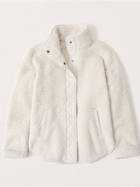 Abercrombie & Fitch Soft AF Teddy Sherpa Jacket Full Zip Up Ivory White Size Med